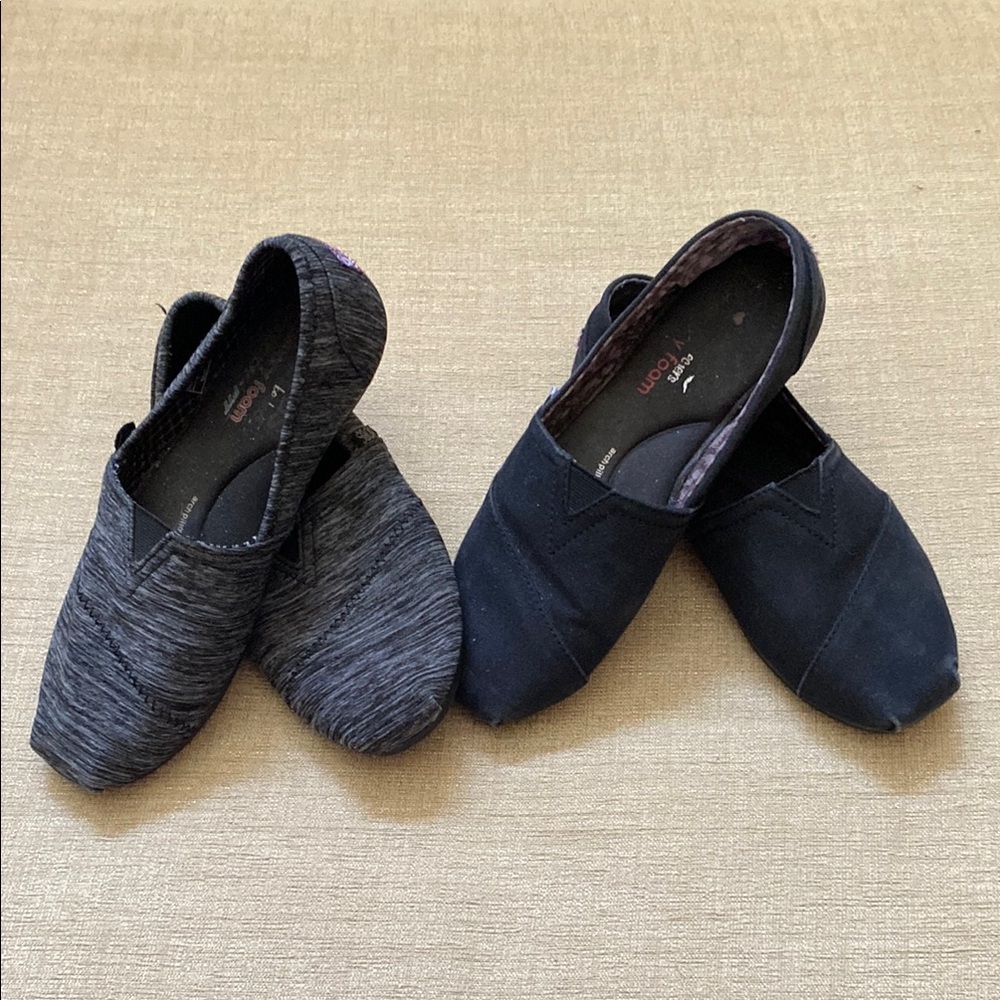 2 pairs of Bobs Black and Gray Slip-On Shoes